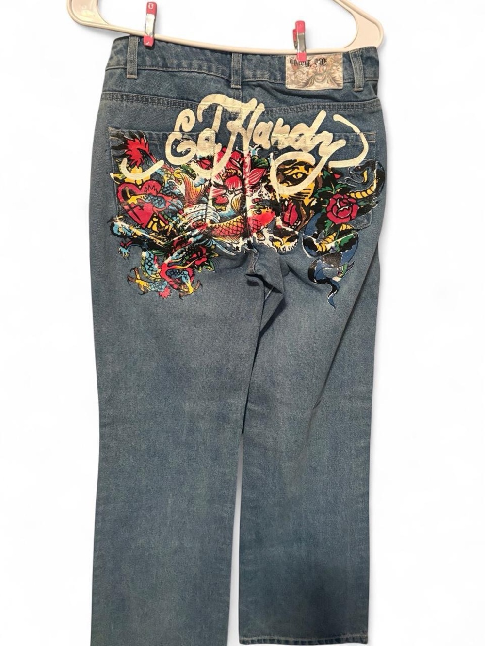Ed Hardy Women’s Blue Denim Jeans with Colorful Back Graphic 26(us 2-4)